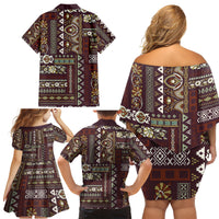 Persian Patchwork Pattern Family Matching Off Shoulder Short Dress and Hawaiian Shirt Unique Brown - Wonder Print Shop
