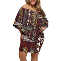Persian Patchwork Pattern Family Matching Off Shoulder Short Dress and Hawaiian Shirt Unique Brown - Wonder Print Shop