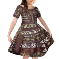Persian Patchwork Pattern Kid Short Sleeve Dress Unique Brown - Wonder Print Shop