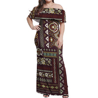 Persian Patchwork Pattern Off Shoulder Maxi Dress Unique Brown - Wonder Print Shop