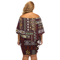 Persian Patchwork Pattern Off Shoulder Short Dress Unique Brown - Wonder Print Shop