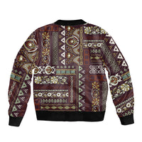 Persian Patchwork Pattern Sleeve Zip Bomber Jacket Unique Brown - Wonder Print Shop