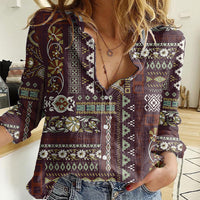 Persian Patchwork Pattern Women Casual Shirt Unique Brown - Wonder Print Shop