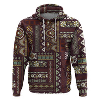 Persian Patchwork Pattern Zip Hoodie Unique Brown - Wonder Print Shop