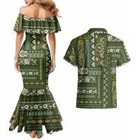 Persian Patchwork Pattern Couples Matching Mermaid Dress and Hawaiian Shirt Unique Green - Wonder Print Shop