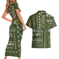 Persian Patchwork Pattern Couples Matching Short Sleeve Bodycon Dress and Hawaiian Shirt Unique Green - Wonder Print Shop