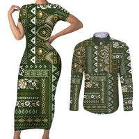 Persian Patchwork Pattern Couples Matching Short Sleeve Bodycon Dress and Long Sleeve Button Shirt Unique Green - Wonder Print Shop