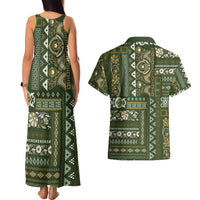 Persian Patchwork Pattern Couples Matching Tank Maxi Dress and Hawaiian Shirt Unique Green - Wonder Print Shop