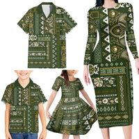 Persian Patchwork Pattern Family Matching Long Sleeve Bodycon Dress and Hawaiian Shirt Unique Green - Wonder Print Shop