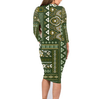 Persian Patchwork Pattern Family Matching Long Sleeve Bodycon Dress and Hawaiian Shirt Unique Green - Wonder Print Shop