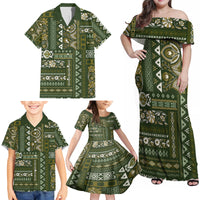 Persian Patchwork Pattern Family Matching Off Shoulder Maxi Dress and Hawaiian Shirt Unique Green - Wonder Print Shop