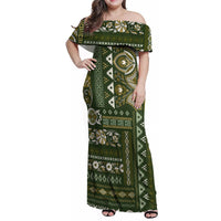 Persian Patchwork Pattern Family Matching Off Shoulder Maxi Dress and Hawaiian Shirt Unique Green - Wonder Print Shop