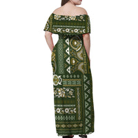 Persian Patchwork Pattern Family Matching Off Shoulder Maxi Dress and Hawaiian Shirt Unique Green - Wonder Print Shop
