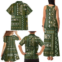 Persian Patchwork Pattern Family Matching Tank Maxi Dress and Hawaiian Shirt Unique Green - Wonder Print Shop