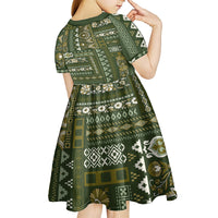 Persian Patchwork Pattern Kid Short Sleeve Dress Unique Green - Wonder Print Shop