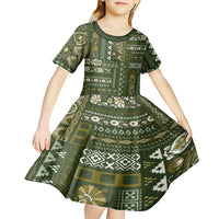 Persian Patchwork Pattern Kid Short Sleeve Dress Unique Green - Wonder Print Shop