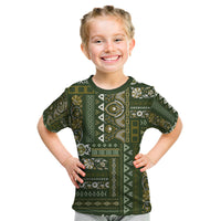 Persian Patchwork Pattern Kid T Shirt Unique Green - Wonder Print Shop