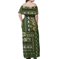 Persian Patchwork Pattern Off Shoulder Maxi Dress Unique Green - Wonder Print Shop