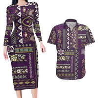 Persian Patchwork Pattern Couples Matching Long Sleeve Bodycon Dress and Hawaiian Shirt Unique Purple - Wonder Print Shop