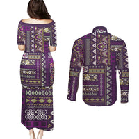Persian Patchwork Pattern Couples Matching Puletasi and Long Sleeve Button Shirt Unique Purple - Wonder Print Shop