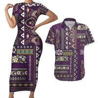 Persian Patchwork Pattern Couples Matching Short Sleeve Bodycon Dress and Hawaiian Shirt Unique Purple - Wonder Print Shop