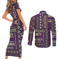 Persian Patchwork Pattern Couples Matching Short Sleeve Bodycon Dress and Long Sleeve Button Shirt Unique Purple - Wonder Print Shop