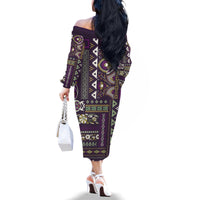 Persian Patchwork Pattern Family Matching Off Shoulder Long Sleeve Dress and Hawaiian Shirt Unique Purple - Wonder Print Shop