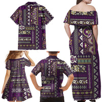 Persian Patchwork Pattern Family Matching Off Shoulder Maxi Dress and Hawaiian Shirt Unique Purple - Wonder Print Shop