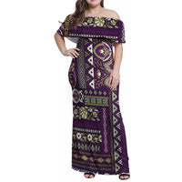 Persian Patchwork Pattern Family Matching Off Shoulder Maxi Dress and Hawaiian Shirt Unique Purple - Wonder Print Shop