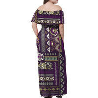 Persian Patchwork Pattern Family Matching Off Shoulder Maxi Dress and Hawaiian Shirt Unique Purple - Wonder Print Shop
