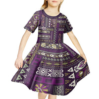 Persian Patchwork Pattern Kid Short Sleeve Dress Unique Purple - Wonder Print Shop