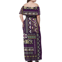 Persian Patchwork Pattern Off Shoulder Maxi Dress Unique Purple - Wonder Print Shop