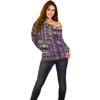 Persian Patchwork Pattern Off Shoulder Sweater Unique Purple - Wonder Print Shop
