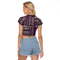 Persian Patchwork Pattern Raglan Cropped T Shirt Unique Purple - Wonder Print Shop