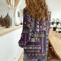 Persian Patchwork Pattern Women Casual Shirt Unique Purple - Wonder Print Shop