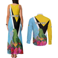Personalized Saint Lucia Independence Day Couples Matching Tank Maxi Dress and Long Sleeve Button Shirt Tropical Amazona Versicolor