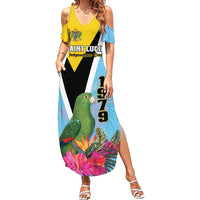 Personalized Saint Lucia Independence Day Family Matching Summer Maxi Dress and Hawaiian Shirt Tropical Amazona Versicolor