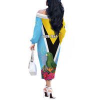 Personalized Saint Lucia Independence Day Off The Shoulder Long Sleeve Dress Tropical Amazona Versicolor