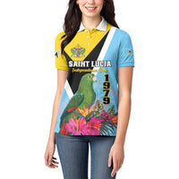 Personalized Saint Lucia Independence Day Women Polo Shirt Tropical Amazona Versicolor - Wonder Print Shop