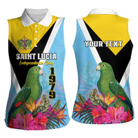 Personalized Saint Lucia Independence Day Women Sleeveless Polo Shirt Tropical Amazona Versicolor - Wonder Print Shop