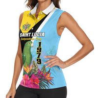 Personalized Saint Lucia Independence Day Women Sleeveless Polo Shirt Tropical Amazona Versicolor - Wonder Print Shop