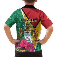 Personalized Guyana Family Matching Short Sleeve Bodycon Dress and Hawaiian Shirt Jaguar Tropical Flowers