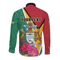 Personalized Guyana Long Sleeve Button Shirt Jaguar Tropical Flowers
