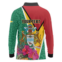 Personalized Guyana Long Sleeve Polo Shirt Jaguar Tropical Flowers
