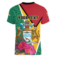 Personalized Guyana Women V-Neck T-Shirt Jaguar Tropical Flowers - Wonder Print Shop