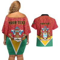 Personalized Guyana 55th Republic Anniversary Couples Matching Off Shoulder Short Dress and Hawaiian Shirt Flag Style