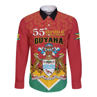 Personalized Guyana 55th Republic Anniversary Long Sleeve Button Shirt Flag Style