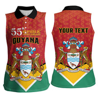 Personalized Guyana 55th Republic Anniversary Women Sleeveless Polo Shirt Flag Style - Wonder Print Shop