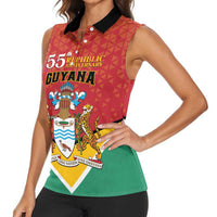 Personalized Guyana 55th Republic Anniversary Women Sleeveless Polo Shirt Flag Style - Wonder Print Shop