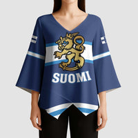 Custom Hockey 2026 Finland Kimono Sleeve Blouse Finnish Leijonat Champions - Wonder Print Shop